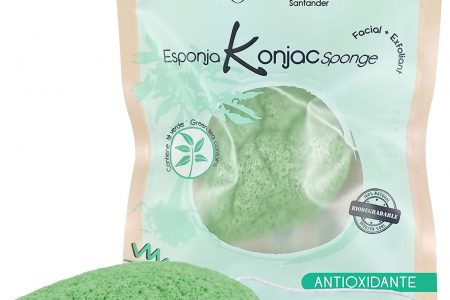 Esponja natural facial Konjac 100% biodegradable para exfoliación suave - contiene Té verde ANTIOXIDANTE